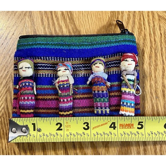 Vintage Handmade Guatemalan Worry Doll Coin Purse Blue - Picture 7 of 8